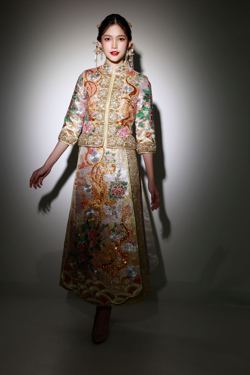 XiuHe bridal groom wedding dress show thin toast Chinese style clothing  female longfeng gown phoenix dragon